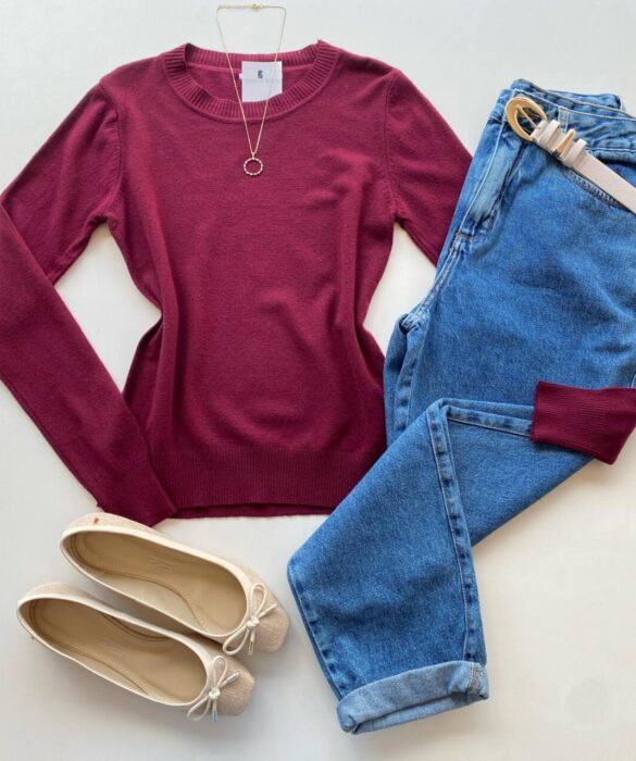 Blusa Feminina Manga Longa Modal W1056 Vinho - Fernanda Ramos Store