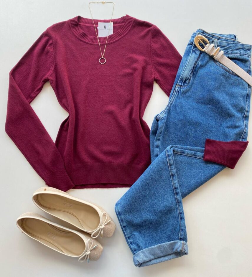 Blusa Feminina Manga Longa Modal W1056 Vinho - Fernanda Ramos Store