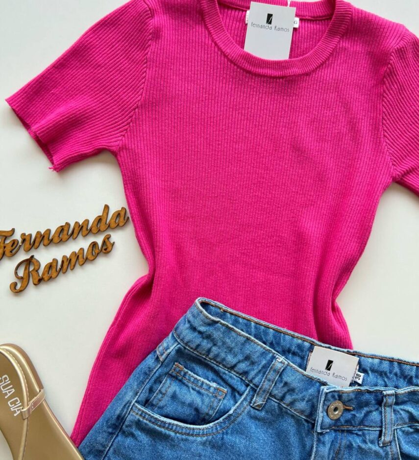 Blusa Feminina Modal Manga Curta Pink - Fernanda Ramos Store