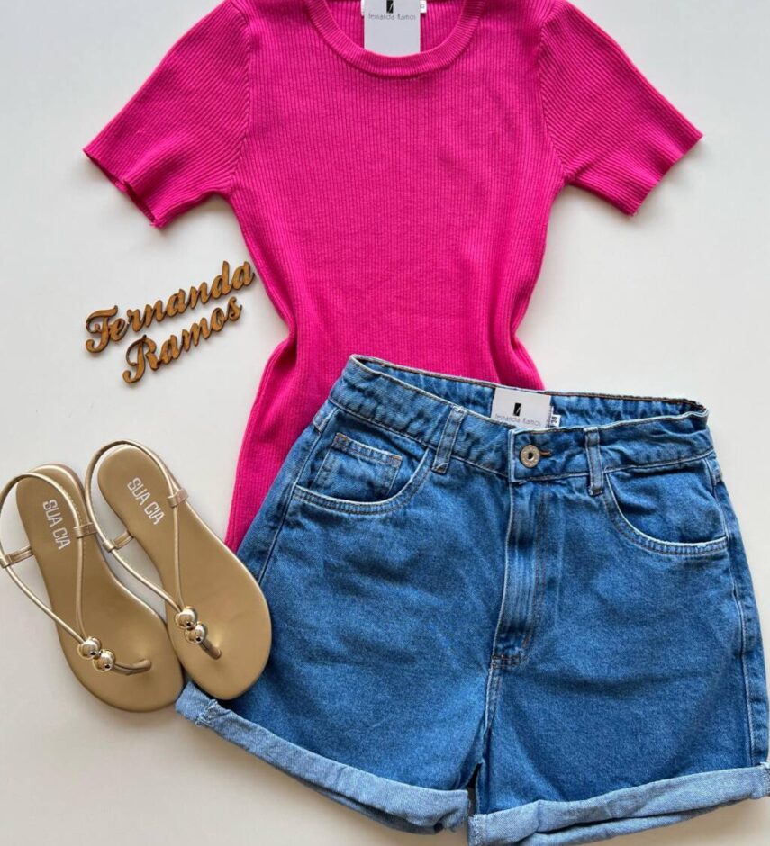Blusa Feminina Modal Manga Curta Pink - Fernanda Ramos Store