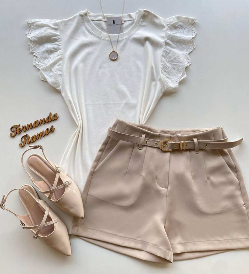 Blusa Feminina Tee Muscle com Detalhes Bordado Off White - Fernanda Ramos Store