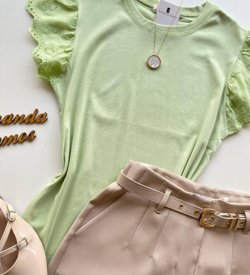 Blusa Feminina Tee Muscle com Detalhes Bordado Verde - Fernanda Ramos Store