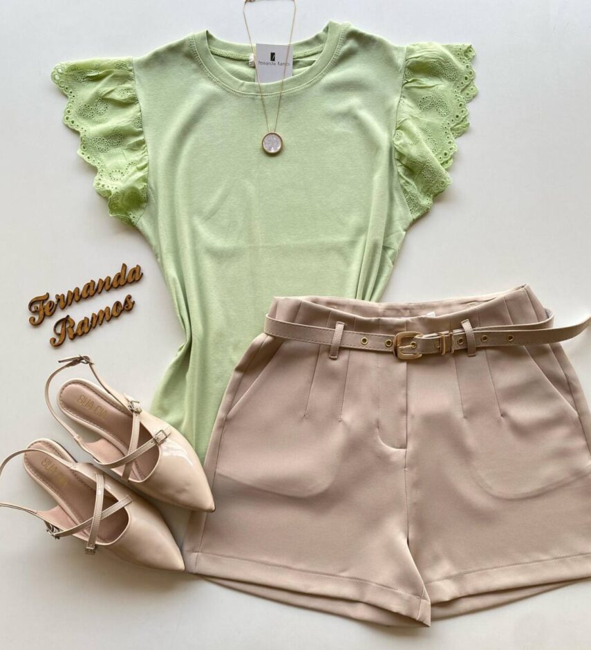 Blusa Feminina Tee Muscle com Detalhes Bordado Verde - Fernanda Ramos Store