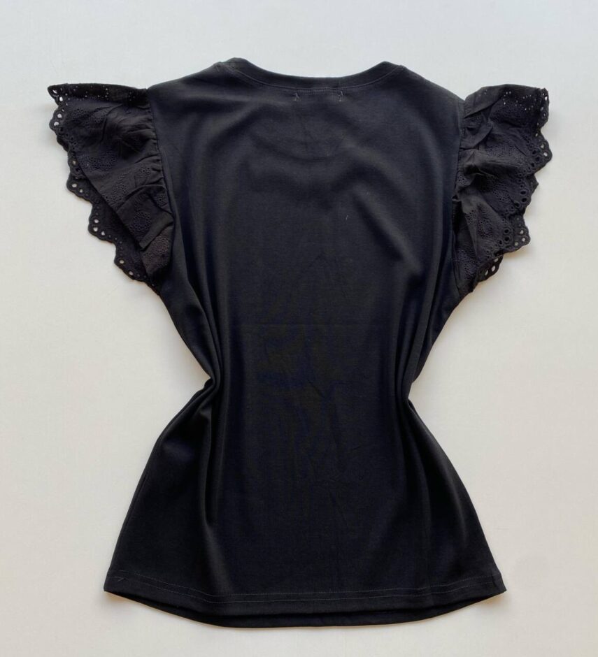 Blusa Feminina Tee Muscle com Detalhes Bordado Preta - Fernanda Ramos Store
