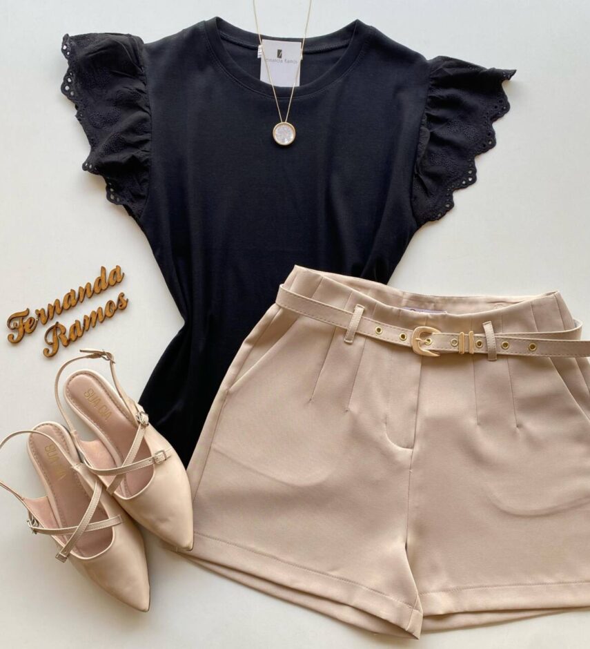 Blusa Feminina Tee Muscle com Detalhes Bordado Preta - Fernanda Ramos Store