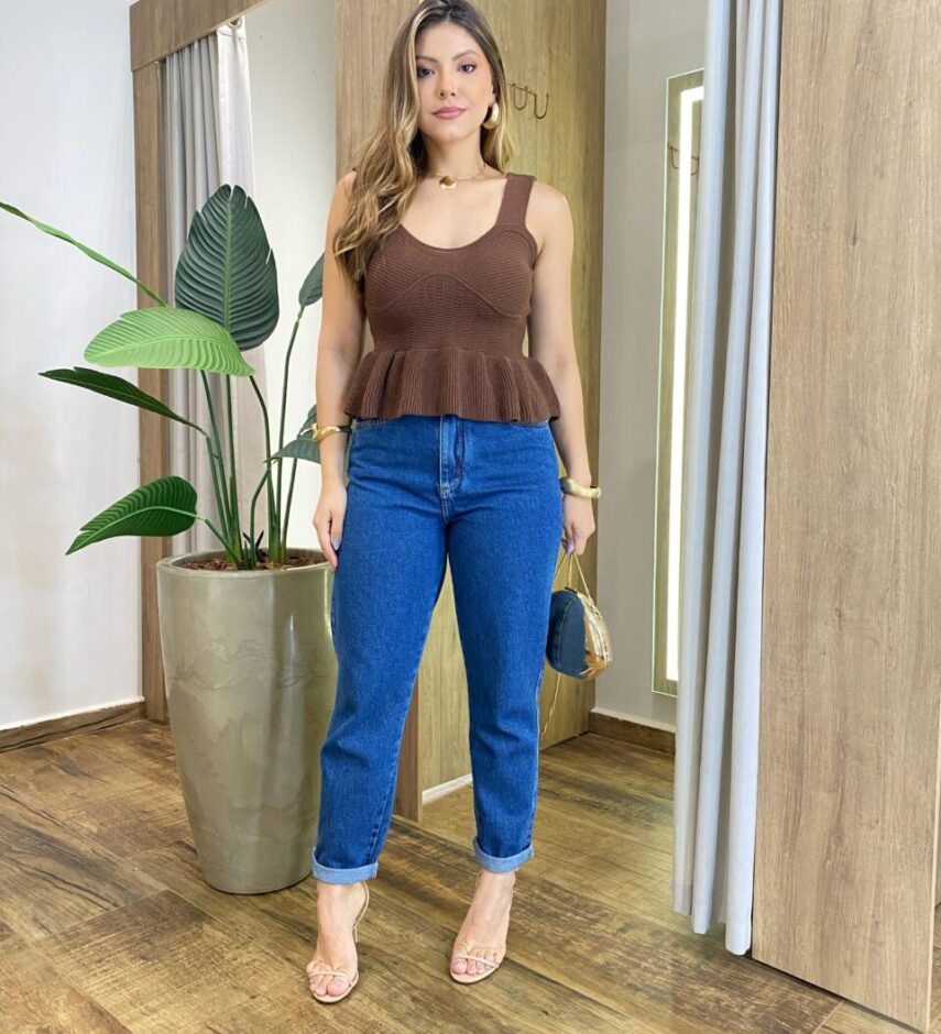 Blusa Feminina Tricot Modal sem Bojo Rodada Marrom - Fernanda Ramos Store