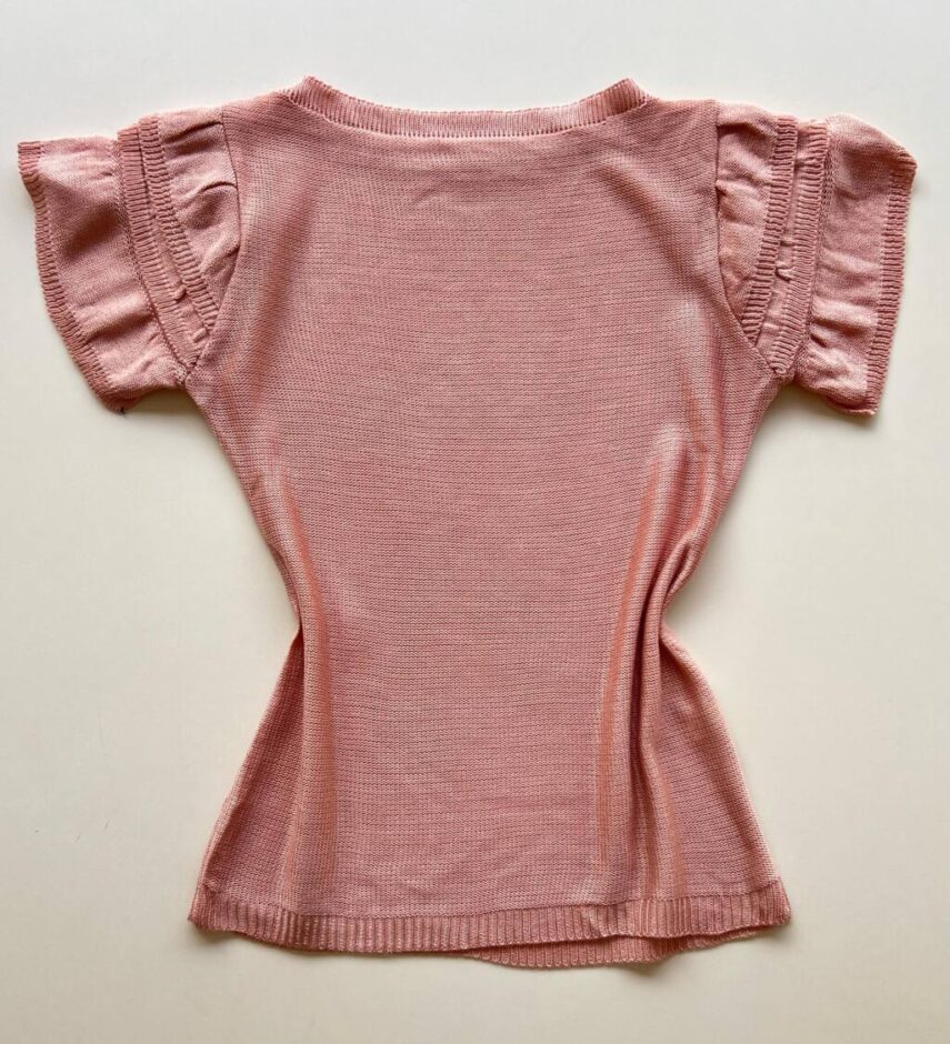 Blusa Manga Curta Tricot Rosa Detalhe de Babado nas Mangas - Fernanda Ramos Store