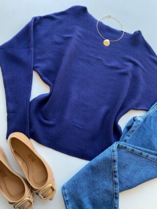 Blusa Manga Longa Bibi Feminina Modal Azul Bic - Fernanda Ramos Store
