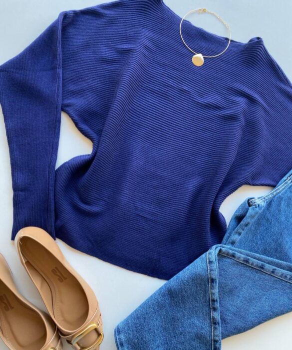 Blusa Manga Longa Bibi Feminina Modal Azul Bic - Fernanda Ramos Store