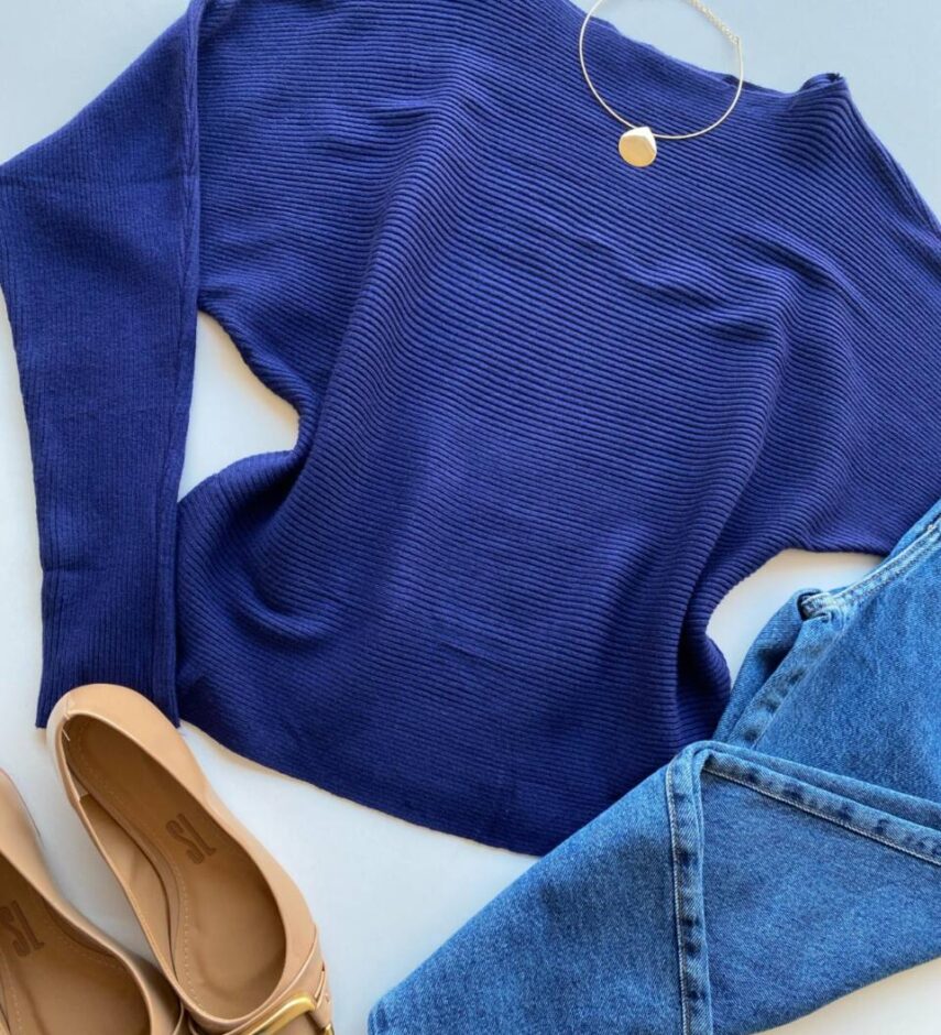 Blusa Manga Longa Bibi Feminina Modal Azul Bic - Fernanda Ramos Store
