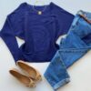 Blusa Manga Longa Bibi Feminina Modal Azul Bic - Fernanda Ramos Store
