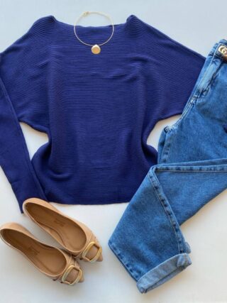 Blusa Manga Longa Bibi Feminina Modal Azul Bic - Fernanda Ramos Store