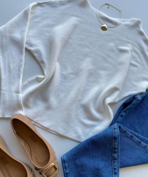 Blusa Manga Longa Bibi Feminina Modal Branca - Fernanda Ramos Store