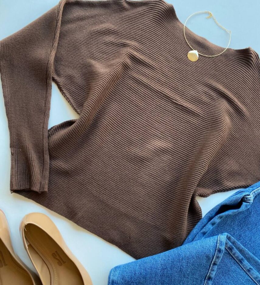 Blusa Manga Longa Bibi Feminina Modal Marrom - Fernanda Ramos Store