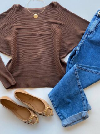 Blusa Manga Longa Bibi Feminina Modal Marrom - Fernanda Ramos Store