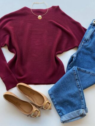 Blusa Manga Longa Bibi Feminina Modal Marsala - Fernanda Ramos Store