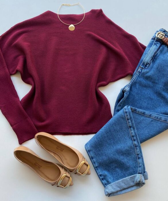 Blusa Manga Longa Bibi Feminina Modal Marsala - Fernanda Ramos Store