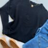 Blusa Manga Longa Bibi Feminina Modal Preta - Fernanda Ramos Store