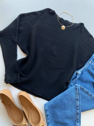 Blusa Manga Longa Bibi Feminina Modal Preta - Fernanda Ramos Store
