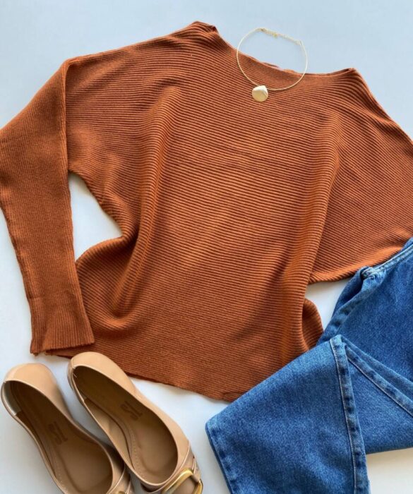 Blusa Manga Longa Bibi Feminina Modal TerraCota - Fernanda Ramos Store