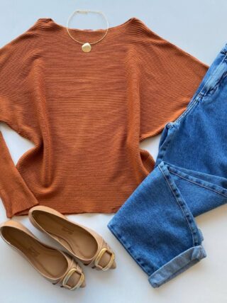 Blusa Manga Longa Bibi Feminina Modal TerraCota - Fernanda Ramos Store