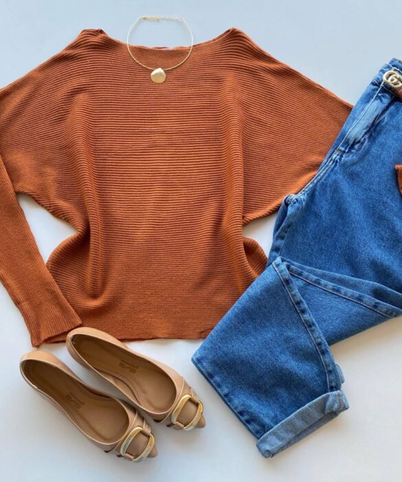 Blusa Manga Longa Bibi Feminina Modal TerraCota - Fernanda Ramos Store
