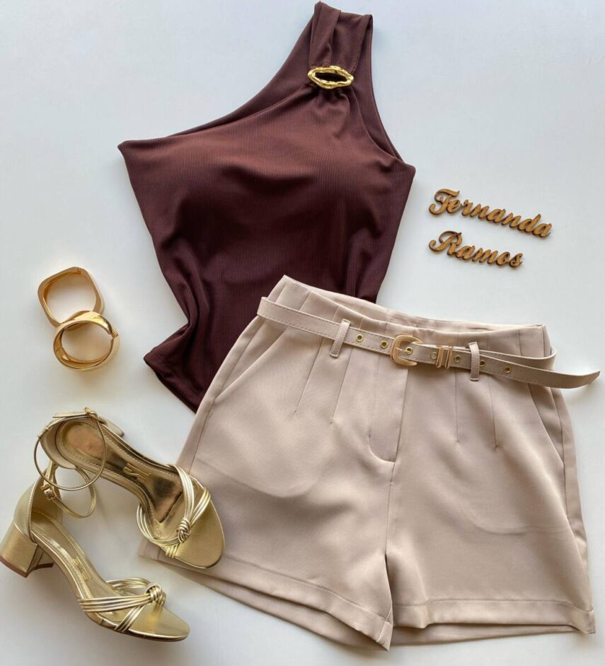 Body Feminino Caribe com Bojo Canelado e Argola Orgânica Marrom - Fernanda Ramos Store