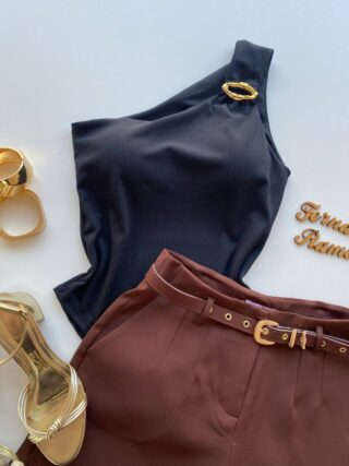 Body Feminino Caribe com Bojo Canelado e Argola Orgânica Preto - Fernanda Ramos Store