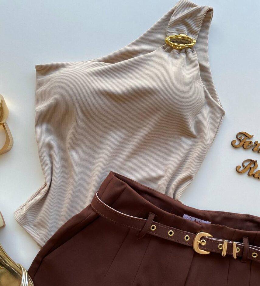 Body Feminino Caribe com Bojo Canelado e Argola Orgânica Nude - Fernanda Ramos Store