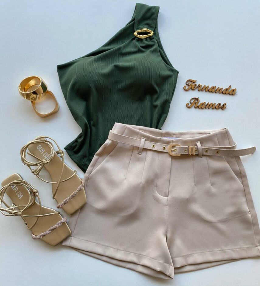 Body Feminino Caribe com Bojo Canelado e Argola Orgânica Verde - Fernanda Ramos Store