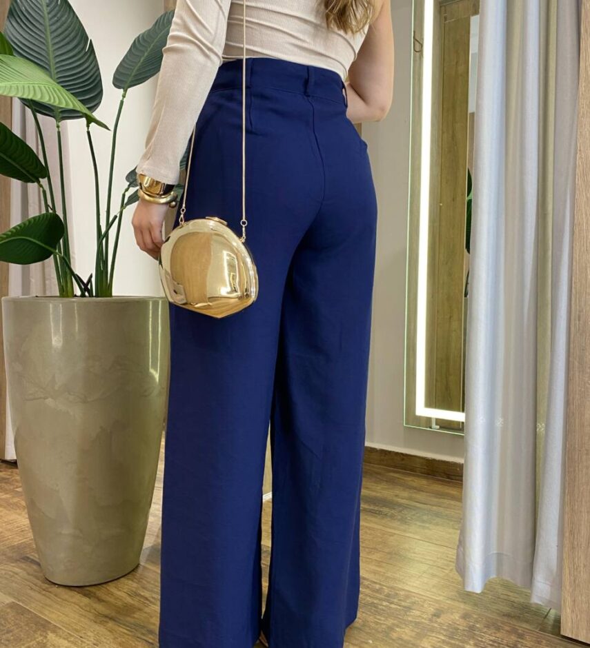 Calça Feminina Alfaiataria Pantalona Aysha Azul Marinho - Fernanda Ramos Store