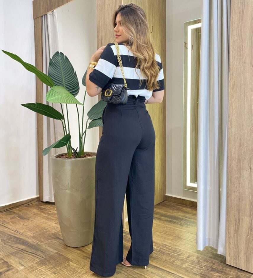 Calça Feminina Alfaiataria Pantalona Aysha Preta - Fernanda Ramos Store