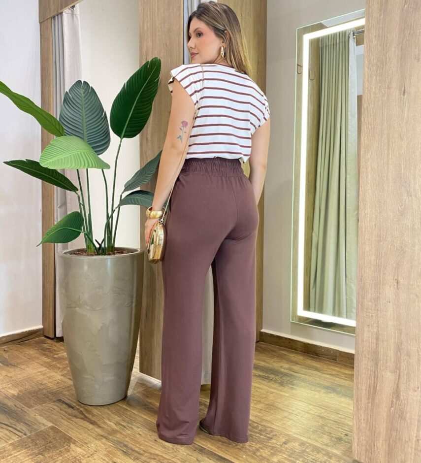 Calça Feminina Moletinho com Bolsos e Amarração Marrom - Fernanda Ramos Store