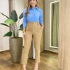 Calça Feminina Social Caroline com Elástico Bege - Fernanda Ramos Store