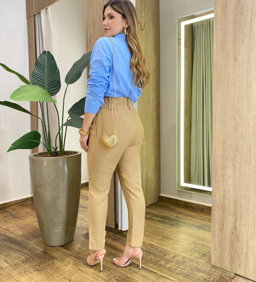 Calça Feminina Social Caroline com Elástico Bege - Fernanda Ramos Store