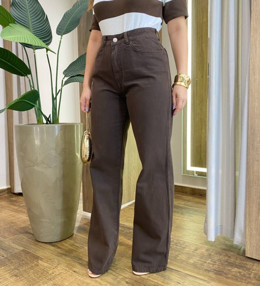 Calça Jeans Feminina Wide Leg Slim Básica Marrom 016691 - Fernanda Ramos Store