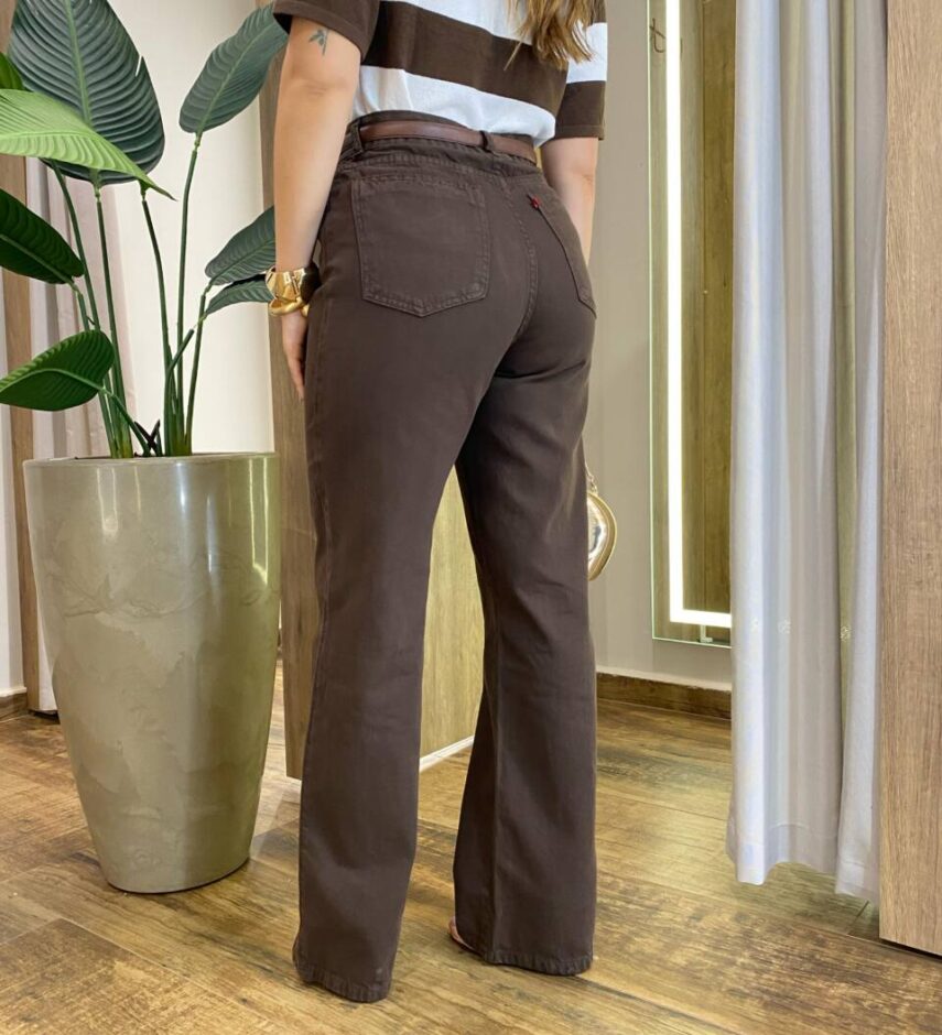 Calça Jeans Feminina Wide Leg Slim Básica Marrom 016691 - Fernanda Ramos Store