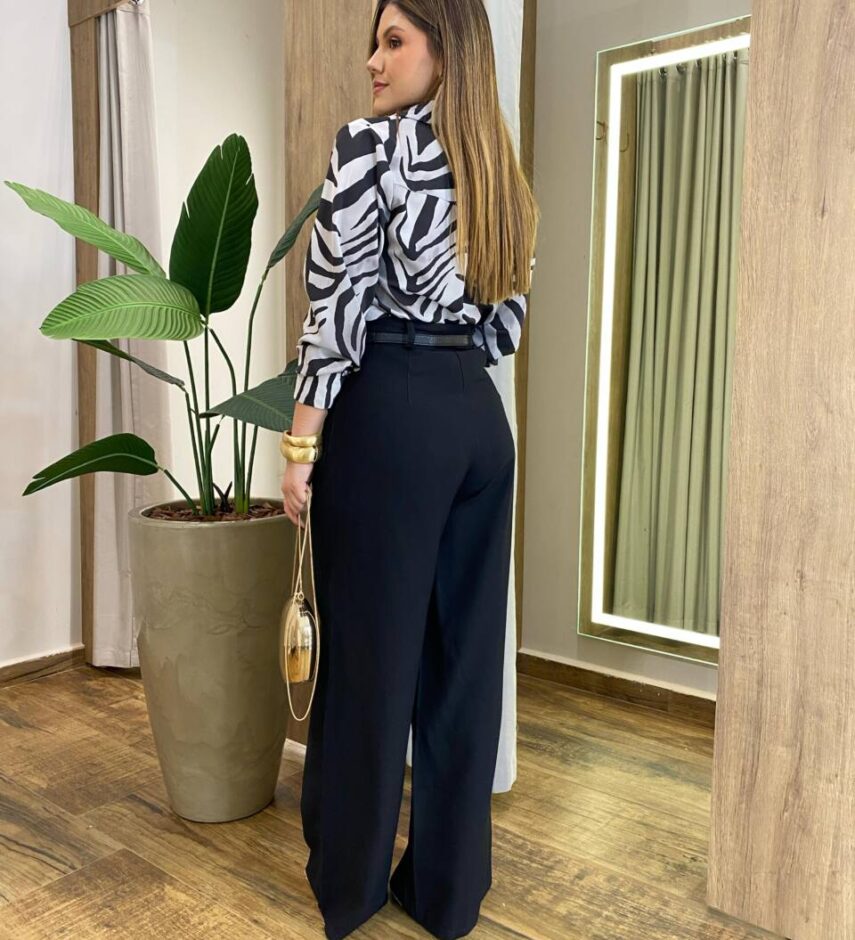 Camisa Feminina Social Estampa Animal Print Tons de Cinza - Fernanda Ramos Store