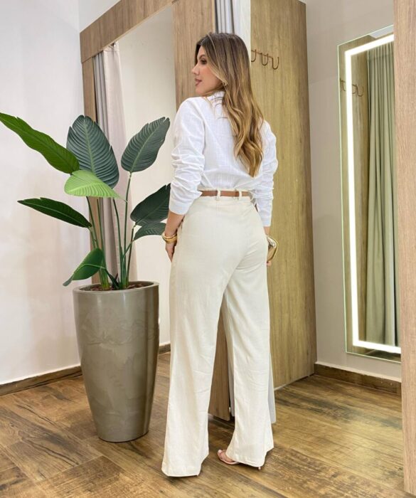 Camisa Feminina Social Jeh Manga Longa Bordada Branca - Fernanda Ramos Store