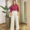 Camisa Feminina Social Jeh Manga Longa Bordada Marsala - Fernanda Ramos Store