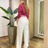 Camisa Feminina Social Jeh Manga Longa Bordada Marsala - Fernanda Ramos Store