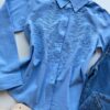 Camisa Feminina Social Jeh Manga Longa Bordada Azul - Fernanda Ramos Store