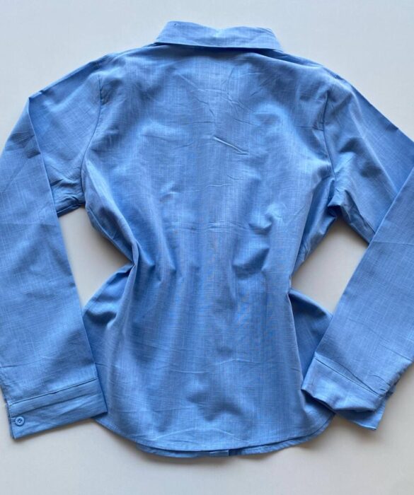 Camisa Feminina Social Jeh Manga Longa Bordada Azul - Fernanda Ramos Store