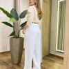 Camisa Feminina Social Jeh Manga Longa Bordada Nude - Fernanda Ramos Store