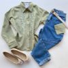 Camisa Feminina Social Jeh Manga Longa Bordada Verde Menta - Fernanda Ramos Store