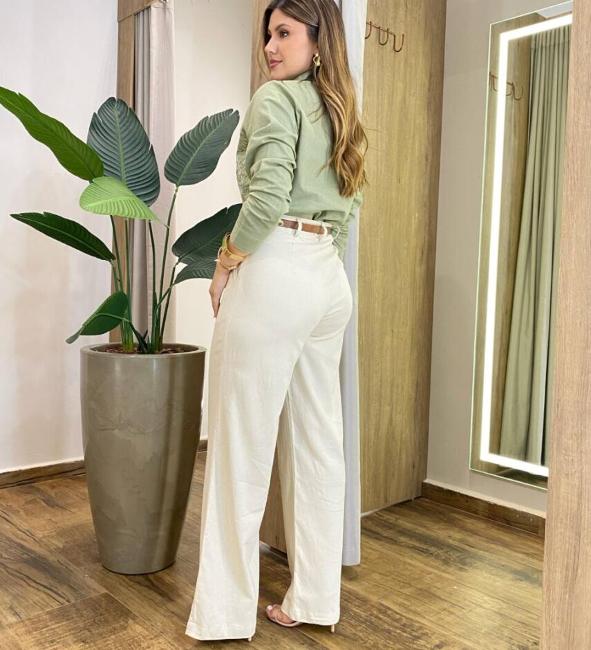 Camisa Feminina Social Jeh Manga Longa Bordada Verde Menta - Fernanda Ramos Store