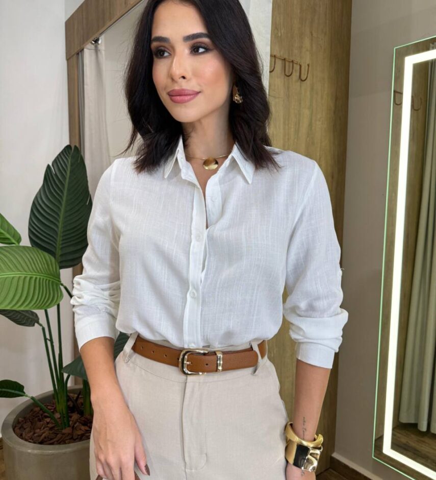 Camisa Feminina Social Lua com Gola e Botões Branca - Fernanda Ramos Store