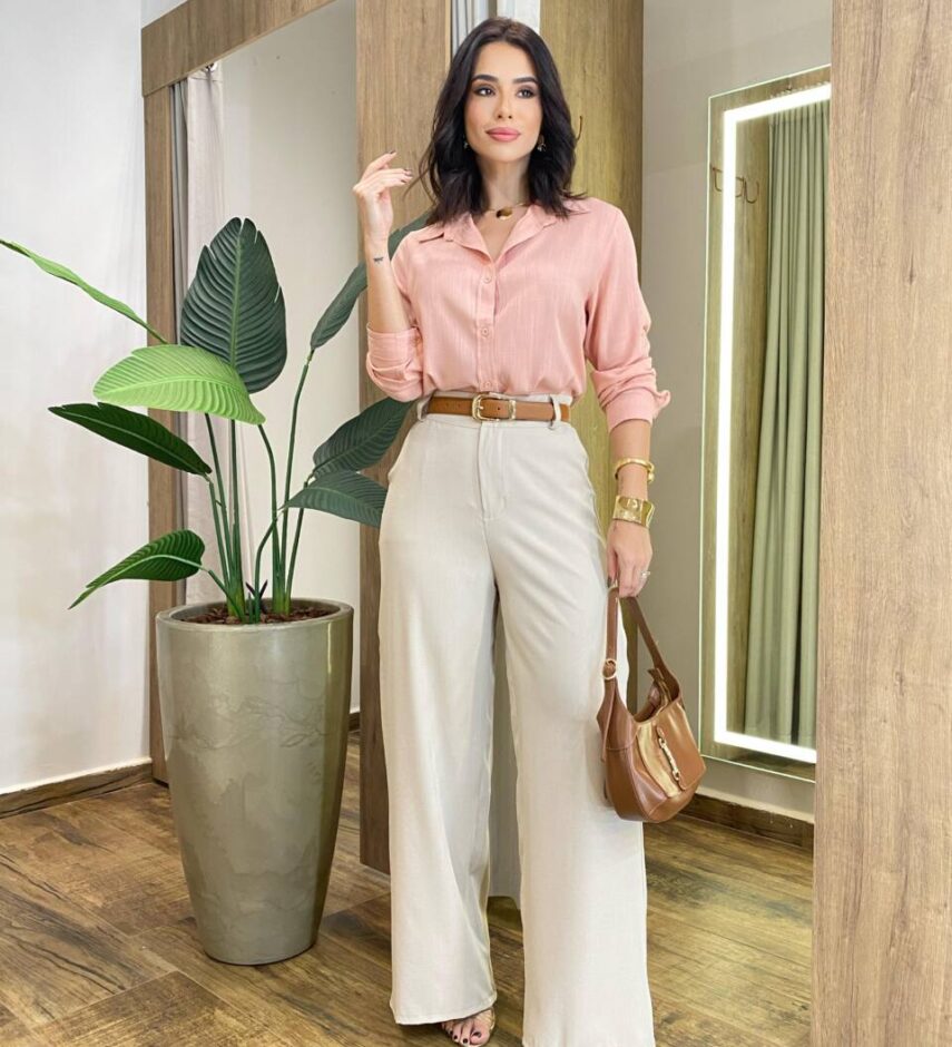 Camisa Feminina Social Lua com Gola e Botões Rosa - Fernanda Ramos Store