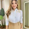 Camisa Feminina Social Mabela Manga Longa Bordada Off White - Fernanda Ramos Store