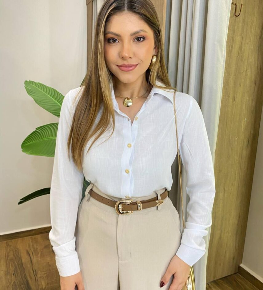 Camisa Feminina Social Suellen Manga Longa Viscose Branca - Fernanda Ramos Store